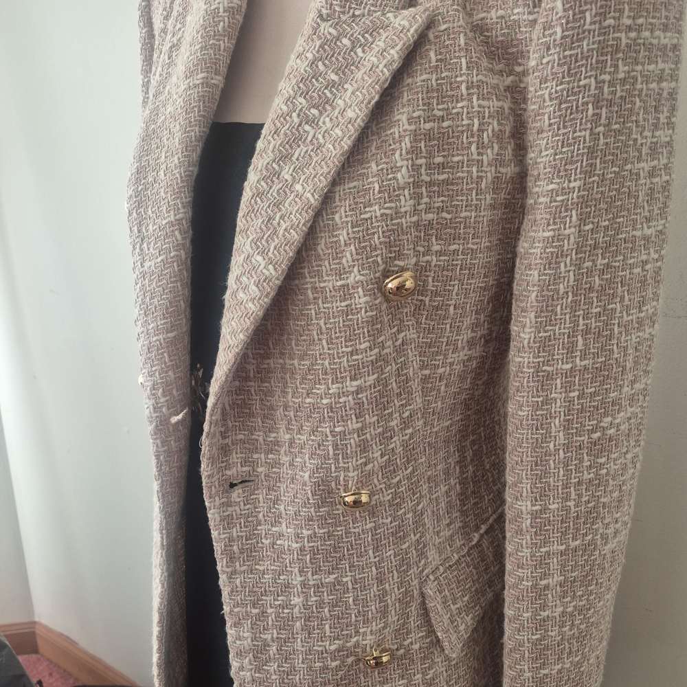 Zara Women's Blush Tweed Blazer with Gold Accents - Picture 2 of 4